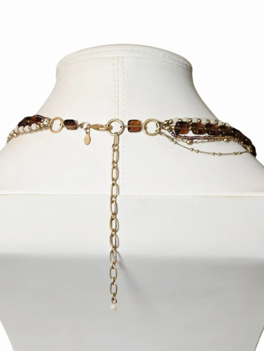 Premier Designs Multi-Strand Brown, White and Gold Beaded Long Necklace